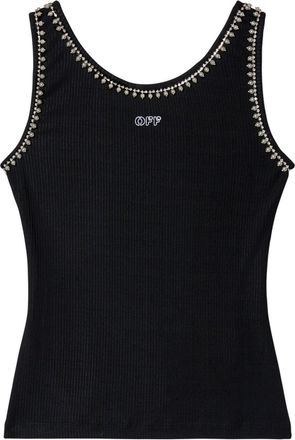 Off-white pearl-embellished ribbed tank top - women - Spandex/Elastane/Viscose - 40 - Black
