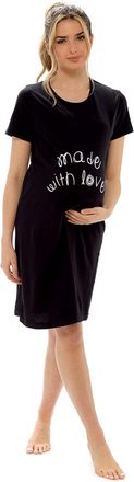 JMC NEW LADIES JERSEY COTTON MATERNITY SLOGAN PRINT NIGHTIE (Black, 16-18)
