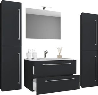 ebuy24 Ebuy24 - vcm 5pcs Lavabo Lavabo gabinete inferior ancho 60 cm Muebles de baño conjunto con cajones espejo de puertas giratorias Badinos (Blanco)