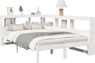 vidaXL Cama Con Estanter&iacute;a Sin Colch&oacute;n Madera Maciza Blanca 120x200 Cm Vidaxl