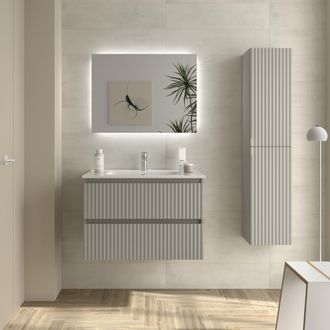 Cygnus Bath Mueble De Ba&ntilde;o Kira 80cm Gris Mate 2 Cajones Lavabo 1 Poza Porcelana