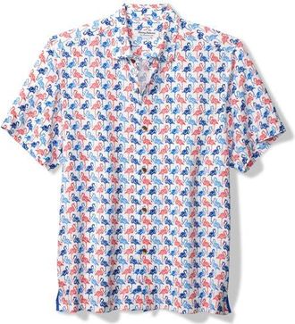 Tommy Bahama Veracruz Cay Flamingo Mingle Short Sleeve Button-Up Shirt in White at Nordstrom, Size X-Large