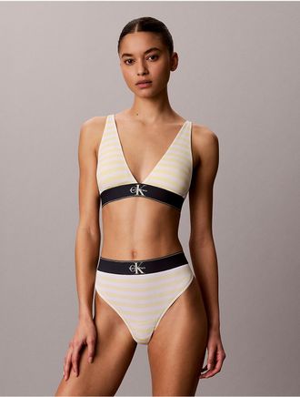Calvin Klein Womens Graphic Monogram Microfiber Stretch Lightly Lined Triangle Bralette - Yellow - XL