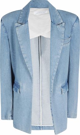Federica Tosi Denim Open Flap-Pockets Cotton Denim Blazer