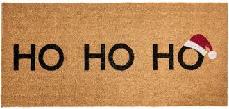 Beliani Felpudo De Fibra De Coco Con Motivo Navide&ntilde;o Merry Christmas Antideslizante 55 X 120 Cm Natural Palakpakin