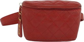 Chanel Vintage Zip Belt Quilted Caviar Red Leather Handbag (Pre-Owned)