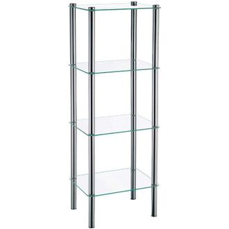 KELA 18051 Scaffale, 4 Ripiani, Metallo/Vetro di Sicurezza, 40x 30x 106 cm, Lars, Cromato - Kela