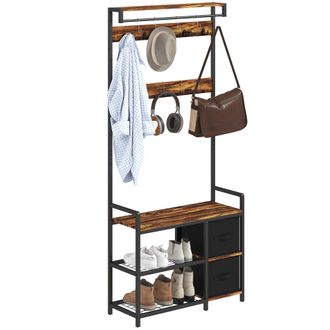 HOMCOM Coat Rack With Drawer - 4-in-1 Hall Tree With Coat Stand - Rustic Brown | TJ Hughes
