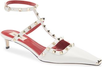Valentino Garavani Rockstud Kitten Heel Pump in White at Nordstrom, Size 36.5