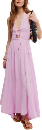 Free People Angel Plunge Halter Neck Maxi Dress in Lilac Bouquet at Nordstrom, Size X-Large