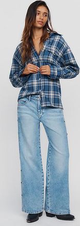 Pilcro Esme Mid Rise Wide Leg Grommet Jeans