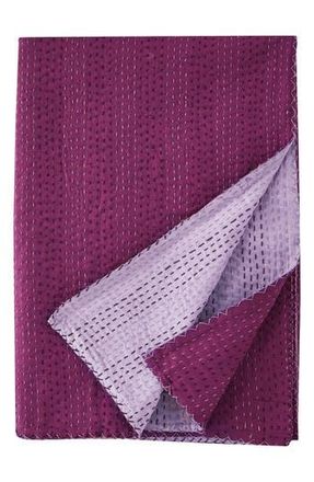 Melange Home Kantha Reversible Cotton Throw Blanket in Fig And Violet at Nordstrom Rack