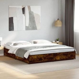 vidaXL Vidaxl - Estructura Cama Madera Ingenier&iacute;a Metal Roble Ahumado 200x200cm