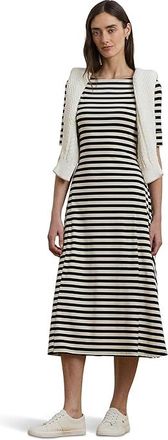 Lauren Ralph Lauren Striped Stretch Cotton Midi Dress Womens Dress Black/Mascarpone Cream : MD, Elastane/Cotton