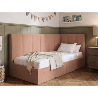 Flair Harley Corner Fabric Bed Frame with Storage Drawers in Pink | Size: Single