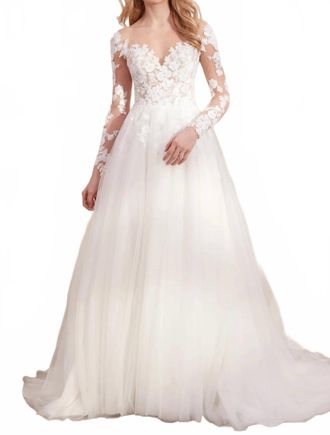 Justin Alexander Clarabella Long Sleeve Tulle Wedding Ball Gown In Ivory