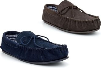 Generic Mens Moccasin Slippers Size 6 Boys Slippers Size 9 Mens Moccasins Carpet Slipper Slip On Slipper Boys Moccasins Real Suede Leather Sizes 6-15 Brown/Na