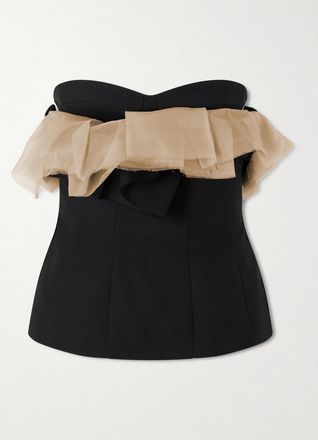 Khaite Top Bustier In Cady Di Misto Lana E Seta Con Finiture In Organza Sfrangiata Sal - Nero