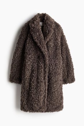 H&M Mantel aus Teddyfleece - Tiefdunkles Graubraun