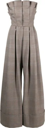 Moschino Prince of Wales-pattern strapless jumpsuit - women - Spandex/Elastane/Polyester/Virgin Wool/Acetate/Cupro - 46 - Brown