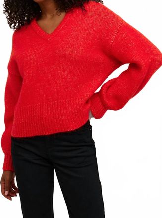 Kaffe Katrina V-Neck Casual Fit Pullover Sweater In Fiery Red Melange