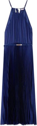 Oltre Geplooide satijnen midi-jurk - Dames - Feestkleedjes - Blauw - L - Satijn - Kleedjes