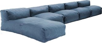Oviala Mueble de jardín modular de 5 plazas con chaise longue azul pacífico