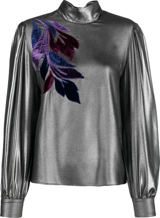 Alberta Ferretti leaf-pattern metallic-finish blouse - women - Polyester/Viscose/Silk - 40 - Grey