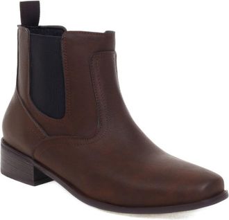 Generic Womens Chelsea Ankle Boots Square Toe PU Leather Block Heels Elastic Panel Stylish Comfortable Non Slip Durable for Casual Daily Office Outing,Coffee,