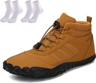 Generic Waterproof Snow Boots for Women | Non-Slip Fur Lined Mid Calf Sneakers | Lightweight Ankle Booties for Cold Weather Hiking(Yellow,12.5 Women/11.5 Men)