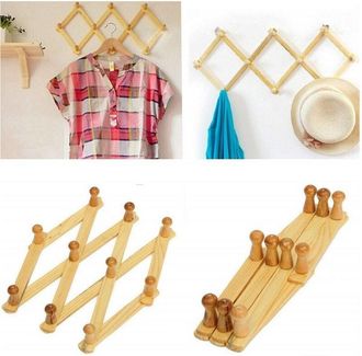 Trade Shop Trade Shop - Set 2pz Appendiabiti Parete In Legno Ganci Attaccapanni Gruccia Vestiti Pieghevole