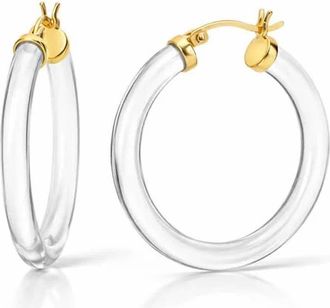 Gold & Honey Womens Thin Lucite Hoop Earrings In Clear