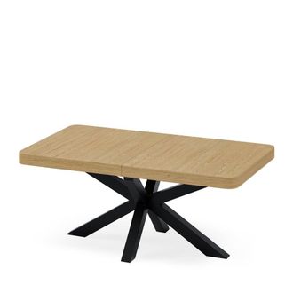Koketto Home Mesa de comedor extensible con tapa roble de 140 cm y patas negras
