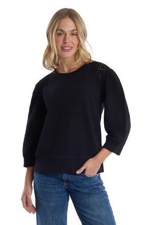 Wilt 3/4 Sleeve with Eyelet Mix Top in Black at Nordstrom, Size X-Small