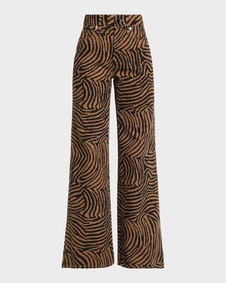Veronica Beard Kasey Tiger Wide-Leg Jeans