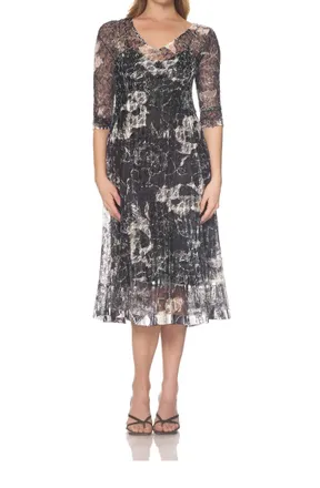 Komarov Lace 3/4 Sleeve Dress In Ebony Spray