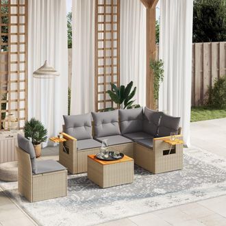 vidaXL Vidaxl - Juego De Sof&aacute;s Jard&iacute;n Con Cojines 6 Pzas Rat&aacute;n Sint&eacute;tico Beige