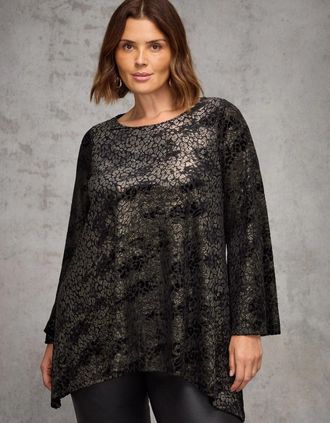 Live Unlimited London Womens Gold Animal Velvet Burnout Jersey Tunic - Size: 24