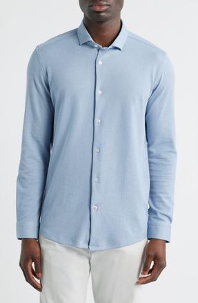 Stone Rose Solid Performance Piqu&eacute; Button-Up Shirt in Blue Shadow at Nordstrom, Size Xxx-Large
