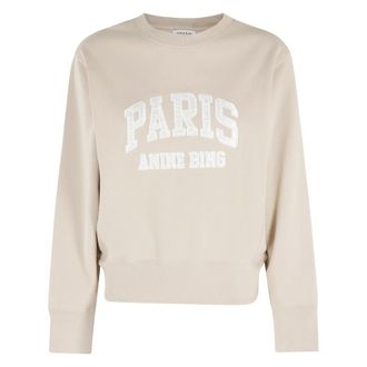Anine Bing Harry Shrunken Sweatshirt Paris - Dames - Sweatshirts - Beige - S - Katoen - Hoodies & sweatvesten