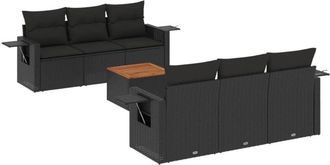vidaXL Vidaxl - Set De Comedor De Jard&iacute;n 7 Pzas Y Cojines Rat&aacute;n Sint&eacute;tico Negro