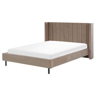 Beliani Beliani - Cama Con Somier De Terciopelo Gris Pardo 160 X 200 Cm Listones Moderno Villette