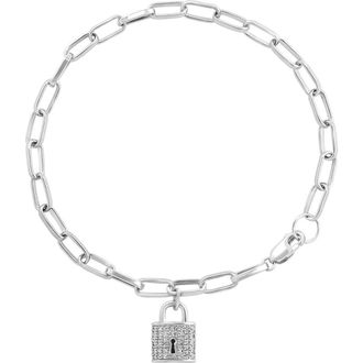 Effy Sterling Silver Pav&eacute; Diamond Lock Charm Bracelet - 0.14ct. at Nordstrom Rack