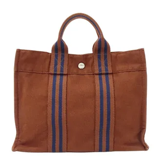 Herm&egrave;s Brown Canvas Handbag Tote Bag (Pre-Owned)