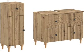 vidaXL Juego De Gabinete De Ba&ntilde;o De 2 Piezas Alkmaar Roble Artisan Vidaxl