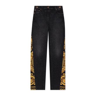 Versace Straight Fit Jeans, female, Black, W27, Jeans with Barocco motif