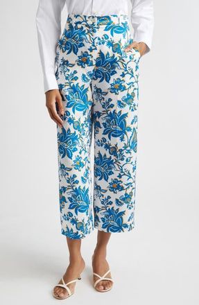 Etro Floral Print Crop Wide Leg Pants in Print On White Base at Nordstrom, Size 12 Us