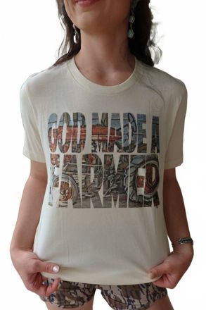 Bella + Canvas God Made A Farmer Graphic Tee In White