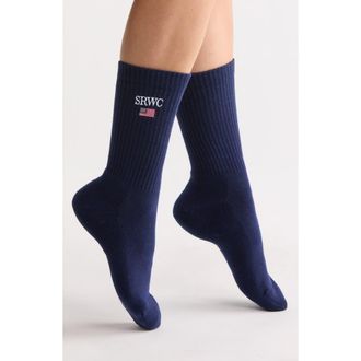 Sporty & Rich Nautical Crew Socks in Dark Navy/white/ruby at Nordstrom