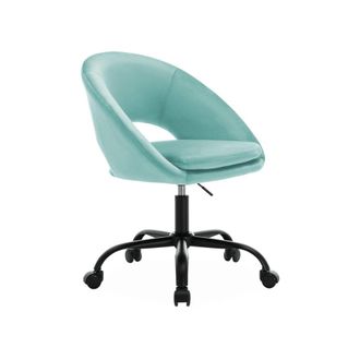 Sweeek Silla de oficina de terciopelo con ruedas, cyan